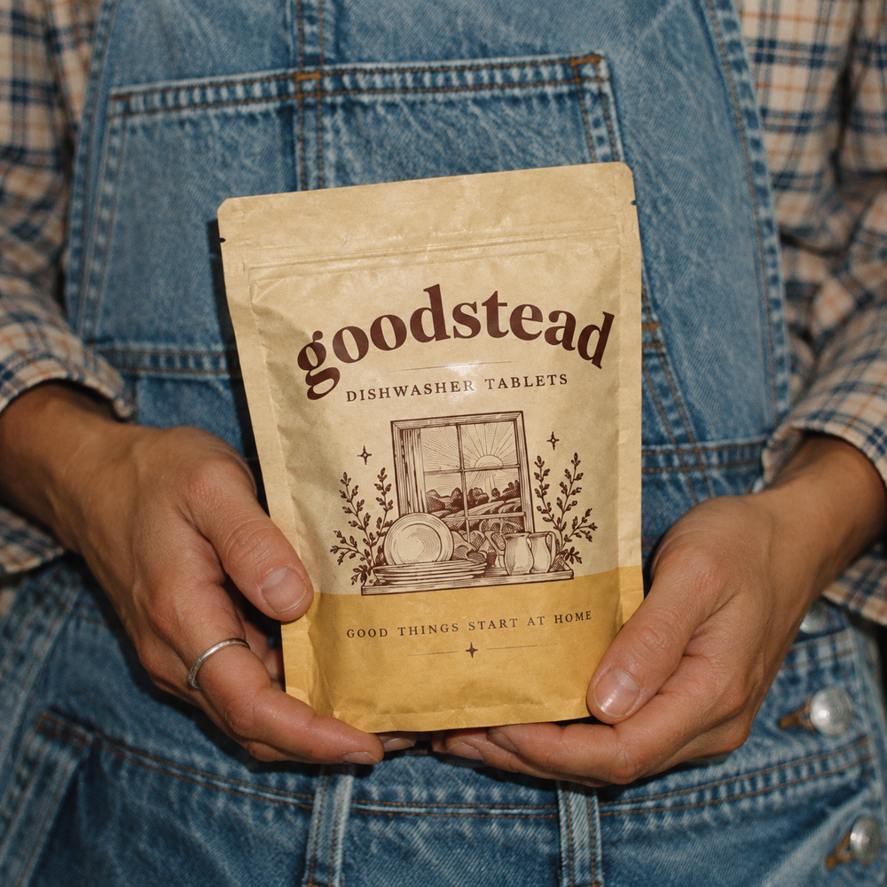 GOODSTEAD dishwasher tablet pouch held against blue jeans