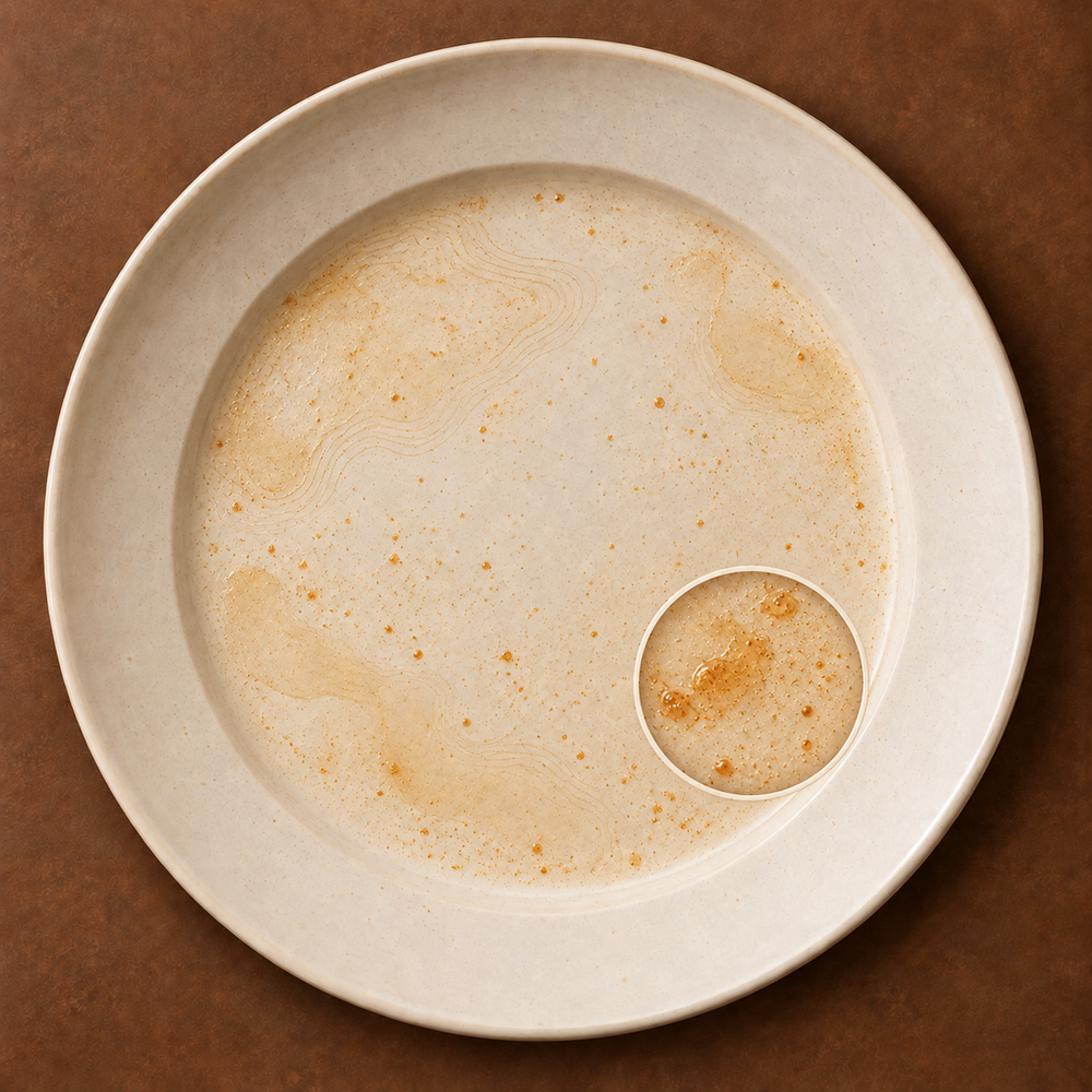Conceptual amber residue visualization, not actual microscopy