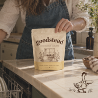 Goodstead dishwasher tablets in a warm farmhouse kitchen
