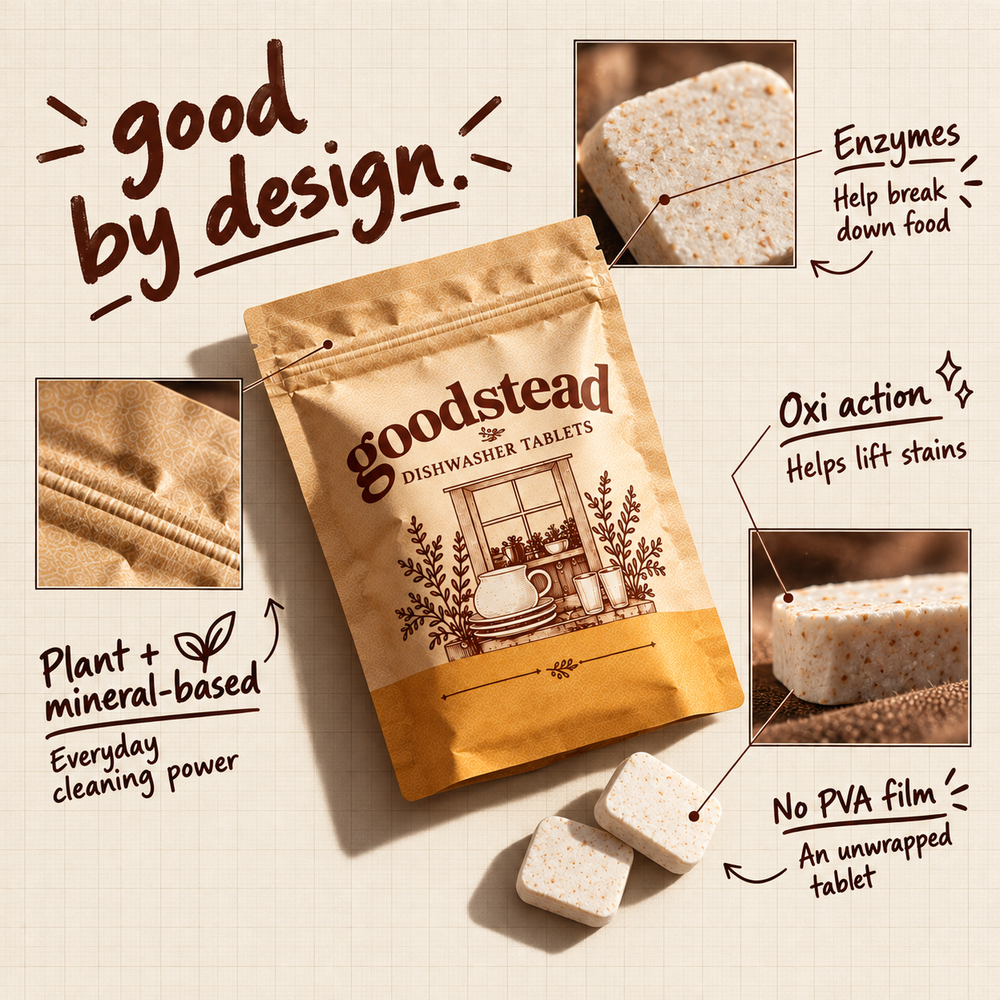 Enzymes, oxi action and plant- and mineral-based ingredients in GOODSTEAD